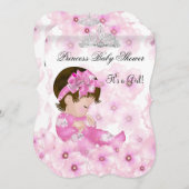 プリンセスベビーシャワーガールピンクフローラティアラ 招待状 (正面/裏面)