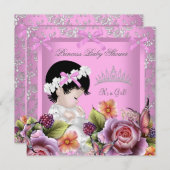 プリンセスベビーシャワーガールピンクローズティアラダマスク 招待状 (正面/裏面)