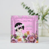 プリンセスベビーシャワーガールピンクローズティアラダマスク 招待状 (スタンド正面)