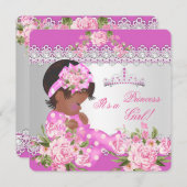 プリンセスベビーシャワーガールピンクローズパールエスニック 招待状 (正面/裏面)