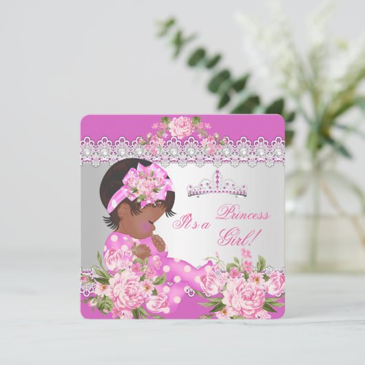 プリンセスベビーシャワーガールピンクローズパールエスニック 招待状 (スタンド正面)