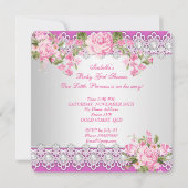 プリンセスベビーシャワーガールピンクローズパールエスニック 招待状 (裏面)