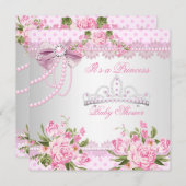 プリンセスベビーシャワーガールピンクローズパールレース 招待状 (正面/裏面)