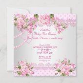 プリンセスベビーシャワーガールピンクローズパールレース 招待状 (裏面)