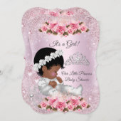 プリンセスベビーシャワーガールピンクローゼエスニック 招待状 (正面/裏面)