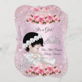 プリンセスベビーシャワーガールピンクローゼス 招待状 (正面/裏面)