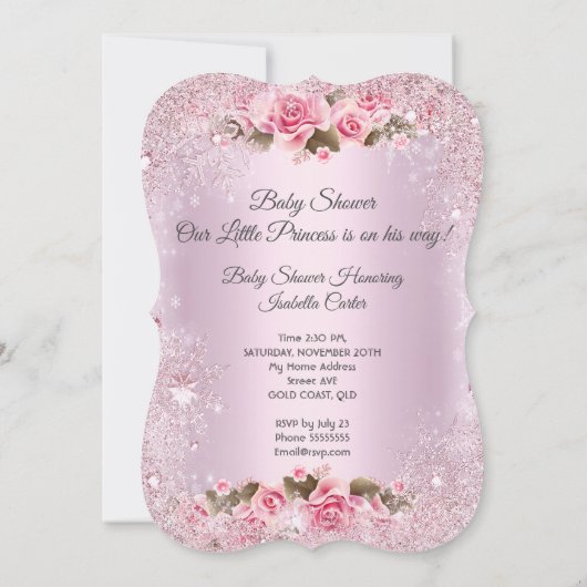 プリンセスベビーシャワーガールピンクローゼス 招待状 (裏面)
