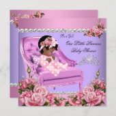 プリンセスベビーシャワーガールピンクローゼチェアパープル 招待状 (正面/裏面)