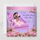 プリンセスベビーシャワーガールピンクローゼチェアパープル 招待状 (正面)