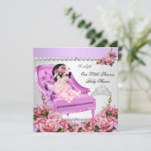 プリンセスベビーシャワーガールピンクローゼラベンダー2 招待状 (スタンド正面)