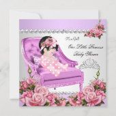プリンセスベビーシャワーガールピンクローゼラベンダー2 招待状 (正面)