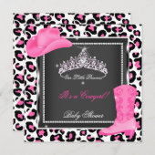 プリンセスベビーシャワーガールピンク女性のカーボーイティアラカウズ 招待状 (正面/裏面)