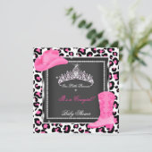 プリンセスベビーシャワーガールピンク女性のカーボーイティアラカウズ 招待状 (スタンド正面)