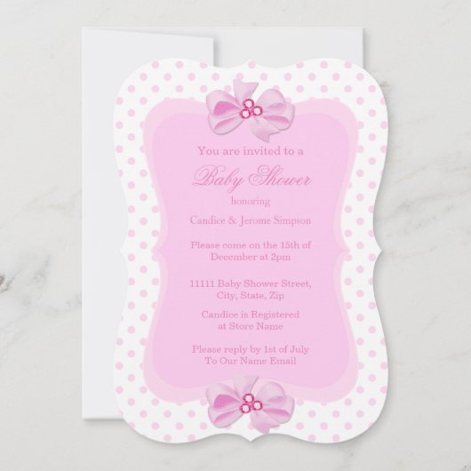 プリンセスベビーシャワーガールピンク水玉模様エスニック 招待状 (裏面)