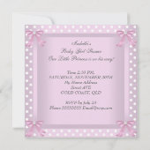 プリンセスベビーシャワーガールピンク水玉模様ボウ 招待状 (裏面)