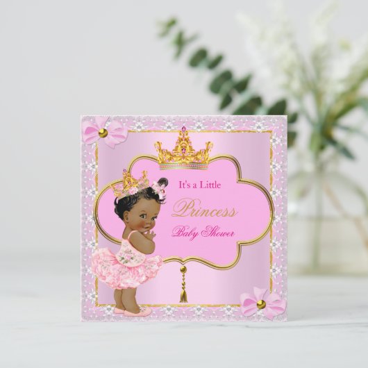 プリンセスベビーシャワーガールピンク金ゴールドエスニック 招待状 (スタンド正面)