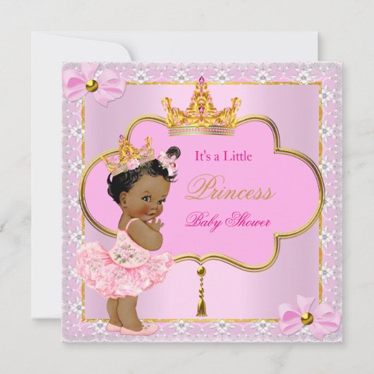プリンセスベビーシャワーガールピンク金ゴールドエスニック 招待状 (正面)