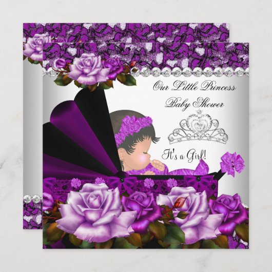 プリンセスベビーシャワーガールプラムバラ 招待状 (正面/裏面)