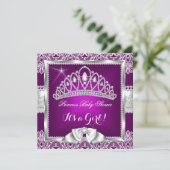 プリンセスベビーシャワーガールプラムピンクシルバーレース5 招待状 (スタンド正面)