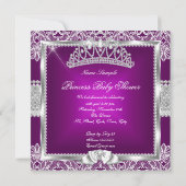 プリンセスベビーシャワーガールプラムピンクシルバーレース5 招待状 (裏面)