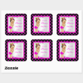 プリンセスベビーシャワーガールホットピンクブルネット スクエアシール (シート)