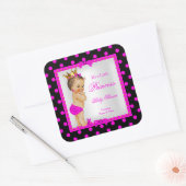 プリンセスベビーシャワーガールホットピンクブルネット スクエアシール (封筒)