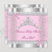 プリンセスベビーシャワーガールホワイトピンクティアラジェム 招待状 (正面/裏面)