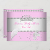 プリンセスベビーシャワーガールホワイトピンクティアラ2 招待状 (正面/裏面)
