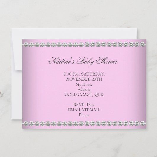 プリンセスベビーシャワーガールホワイトピンクティアラ2 招待状 (裏面)