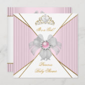 プリンセスベビーシャワーガールホワイトピンクパール金ゴールド 招待状 (正面/裏面)