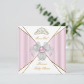 プリンセスベビーシャワーガールホワイトピンクパール金ゴールド 招待状 (スタンド正面)