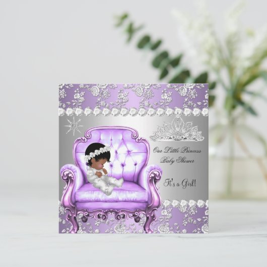 プリンセスベビーシャワーガールラベンダーシルバーチェア 招待状 (スタンド正面)