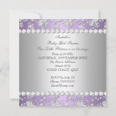 プリンセスベビーシャワーガールラベンダーシルバーチェア 招待状 (裏面)