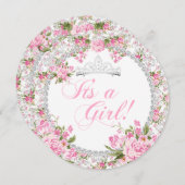 プリンセスベビーシャワーガールヴィンテージバラフローラ 招待状 (正面/裏面)