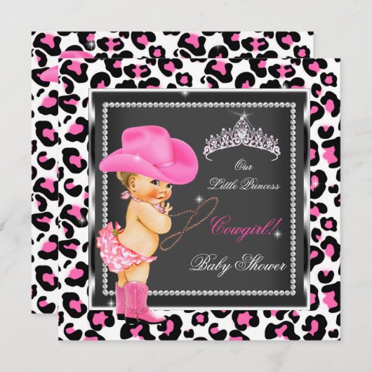 プリンセスベビーシャワーガール女性のカーボーイブロンド 招待状 (正面/裏面)