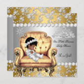 プリンセスベビーシャワーガール金ゴールドシルバーフローラ椅子 招待状 (正面/裏面)