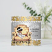 プリンセスベビーシャワーガール金ゴールドシルバーフローラ椅子 招待状 (スタンド正面)