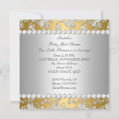 プリンセスベビーシャワーガール金ゴールドシルバーフローラ椅子 招待状 (裏面)