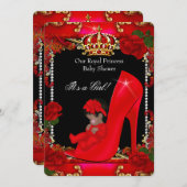 プリンセスベビーシャワーガール金ゴールドレッドローズシューズ2 招待状 (正面/裏面)