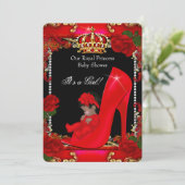 プリンセスベビーシャワーガール金ゴールドレッドローズシューズ2 招待状 (スタンド正面)