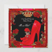 プリンセスベビーシャワーガール金ゴールドレッドローズシューズ2a 招待状 (正面)
