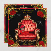 プリンセスベビーシャワーガール金ゴールドレッドローズチェア4 招待状 (正面/裏面)