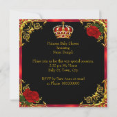 プリンセスベビーシャワーガール金ゴールドレッドローズチェア4 招待状 (裏面)