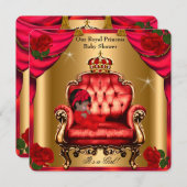 プリンセスベビーシャワーガール金ゴールドレッドローズチェア5 招待状 (正面/裏面)