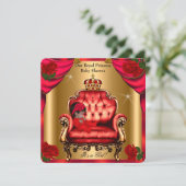 プリンセスベビーシャワーガール金ゴールドレッドローズチェア5 招待状 (スタンド正面)