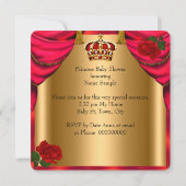 プリンセスベビーシャワーガール金ゴールドレッドローズチェア5 招待状 (裏面)
