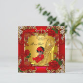 プリンセスベビーシャワーガール金ゴールドレッドローズハイヒール 招待状 (スタンド正面)