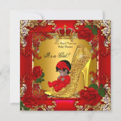 プリンセスベビーシャワーガール金ゴールドレッドローズハイヒール 招待状 (正面)