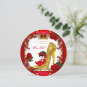 プリンセスベビーシャワーガール金ゴールドレッドローズハイヒールR3 招待状 (スタンド正面)