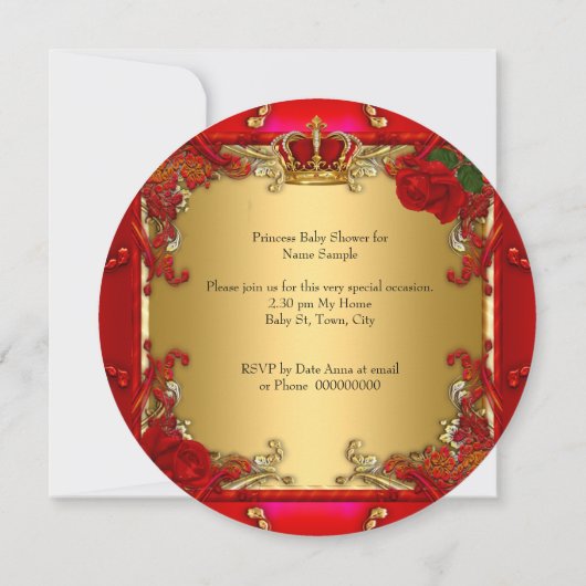 プリンセスベビーシャワーガール金ゴールドレッドローズハイヒールR 招待状 (裏面)